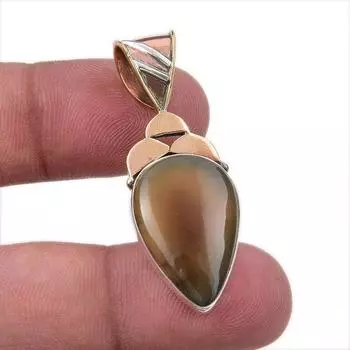Natural Botswana Agate 925 Solid Sterling Silver Gift TwoTone Pendant 1.75 A8B21