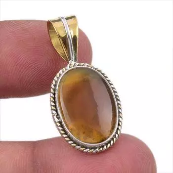 Natural Botswana Agate 925 Solid Sterling Silver Gift TwoTone Pendant 1.25 S6B09