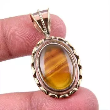 Natural Botswana Agate 925 Solid Sterling Silver Gift TwoTone Pendant 1.5 P9B30