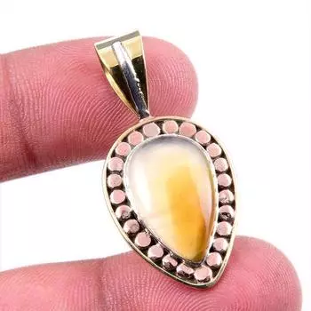 Natural Botswana Agate 925 Solid Sterling Silver Gift TwoTone Pendant 1.5 W9V99