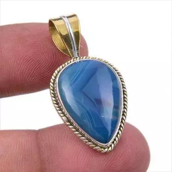 Natural Botswana Agate 925 Solid Sterling Silver Gift TwoTone Pendant 1.50 R6Y56