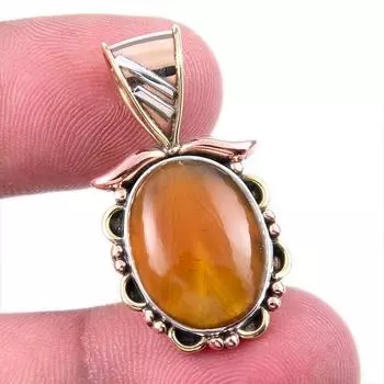 Natural Botswana Agate Gemstone 925 Solid Silver Two Tone Pendant 1.25 f3S32