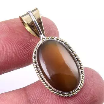 Natural Botswana Agate Gemstone 925 Solid Silver Two Tone Pendant 1.25 a7F15