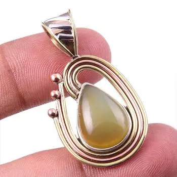 Natural Botswana Agate Gemstone 925 Solid Silver Two Tone Pendant 1.50 m9k48