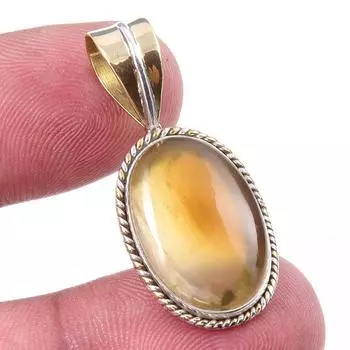 Natural Botswana Agate Gemstone 925 Solid Silver Two Tone Pendant 1.25 W4L91