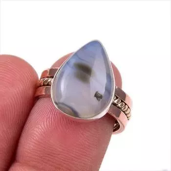 Natural Botswana Agate Gemstone 925 Solid Sterling Silver Two Tone Ring S.6 A3O53