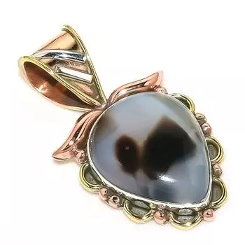 Natural Botswana Agate TwoTone 925 Solid Sterling Silver Gift Pendant 1.25 k5j86