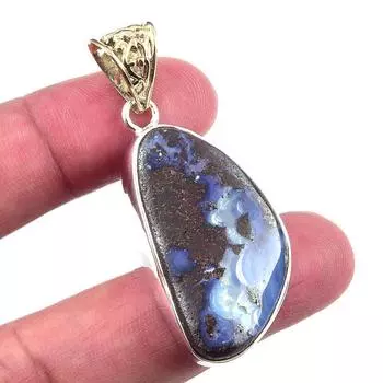 Natural Boulder Opal Gemstone Handmade 925 Solid Sterling Silver Pendant 2 d0b10
