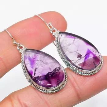 Natural Brazilian Amethyst Gemstone 925 Solid Sterling Silver Earring 1.75 I0q95