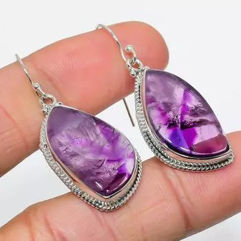 Natural Brazilian Amethyst Gemstone 925 Solid Sterling Silver Earring 1.75 A7z75