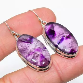 Natural Brazilian Amethyst Gemstone 925 Solid Sterling Silver Earring 1.75 i9Q09