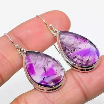 Natural Brazilian Amethyst Gemstone 925 Solid Sterling Silver Earring 1.75 f5n26