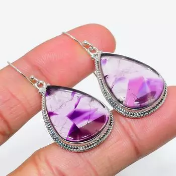 Natural Brazilian Amethyst Gemstone 925 Solid Sterling Silver Earring 1.75 D4F94