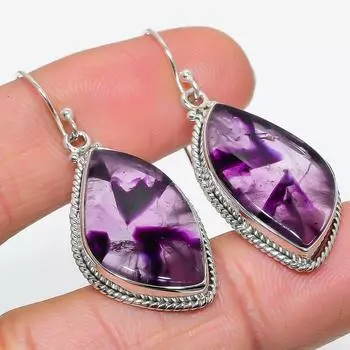 Natural Brazilian Amethyst Gemstone 925 Solid Sterling Silver Earring 1.75 W9R70