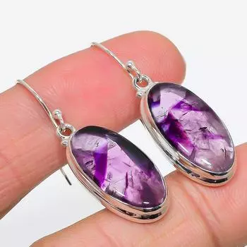 Natural Brazilian Amethyst Gemstone 925 Solid Sterling Silver Earring 1.75 Q9f52