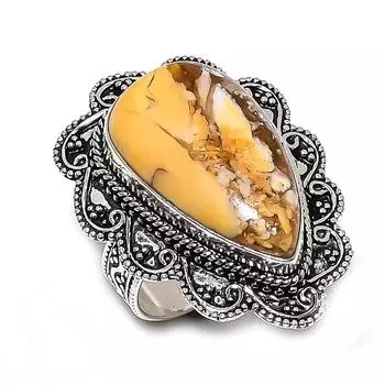 Ювелирное кольцо из серебра 925 пробы с натуральным брекчиевым мукаитом, размер 9,5 W5N24