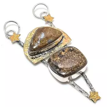 Natural Bronzite Gemstone 925 Sterling Silver Two Tone Pendant 3.39 z8N93