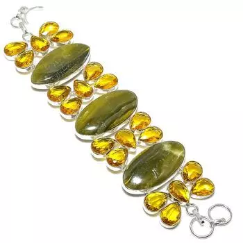 Браслет из стерлингового серебра 925 пробы с натуральным шмелем, яшмой и цитрином, 7–8 дюймов, Z3i12