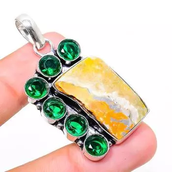 Natural Bumble Bee Jasper,Diopside Stone 925 Sterling Silver Pendant 1.97 k3t01