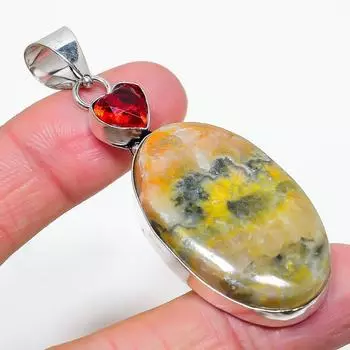 Natural Bumble Bee Jasper,Garnet Gemstone 925 Sterling Silver Pendant 2.64 d6e81