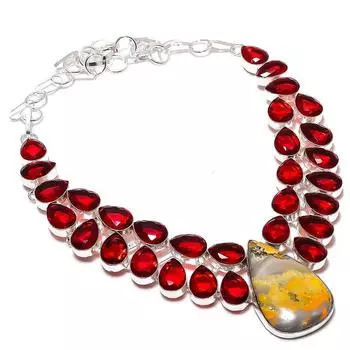 Natural Bumble Bee Jasper, Garnet Gemstone 925 Sterling Silver Necklace 18 E4i95