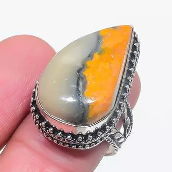 Natural Bumble Bee Jasper Gemstone 925 Sterling Silver Jewelry Ring Size 9 S3u43