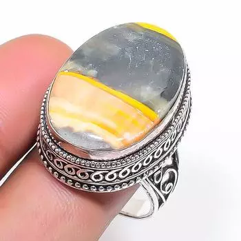 Natural Bumble Bee Jasper Gemstone 925 Sterling Silver Jewelry Ring Size 10 s8a87
