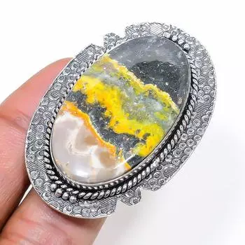 Natural Bumble Bee Jasper Gemstone 925 Sterling Silver Jewelry Ring Size 9 v6T59
