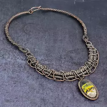 Natural Bumble Bee Jasper Gemstone Copper Wire Wrap Jewelry Necklace 18 t4Q57