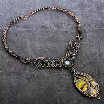 Ожерелье из натуральной яшмы шмеля, лунного камня, медная проволока, 18 дюймов, c8t76