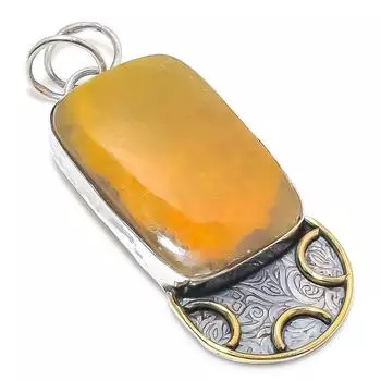 Natural Bumble Bee Jasper Stone 925 Sterling Silver Two Tone Pendant 2.44 y3H27