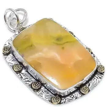 Natural Bumble Bee Jasper Stone 925 Sterling Silver Two Tone Pendant 2.01 L8N44