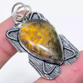 Natural Bumblebee Jasper Gemstone 925 Sterling Silver Pendant 1.97 J6E81
