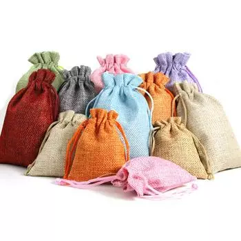 Натуральная мешковина Упаковка для ювелирных изделий Джутовая сумка Украшение на елку Красота Сумка-шнурок Подарочные пакеты Мешок для конфет Свадебные сумки Ювелирные аксессуары 7X9cm фиолетовый