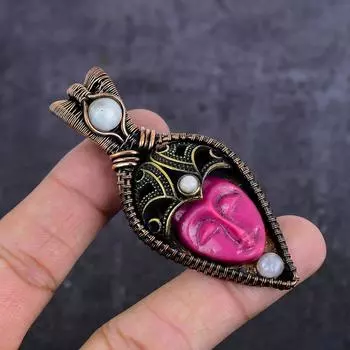 Natural Cameo, Moonstone Gemstone Copper Wire Wrap Jewelry Pendant 2.99 q2K26