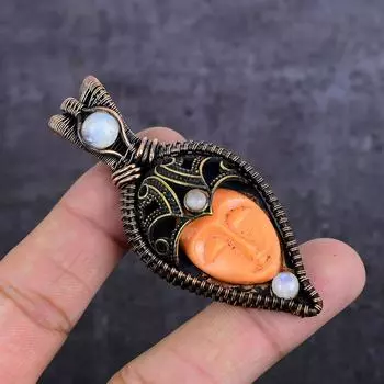 Подвеска из натуральной камеи, лунного камня, медной проволоки, 2,99 дюйма, b5W41