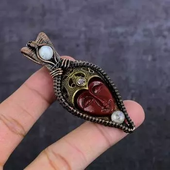 Подвеска из натуральной камеи, лунного камня, медной проволоки, 2,99 дюйма, V9c22