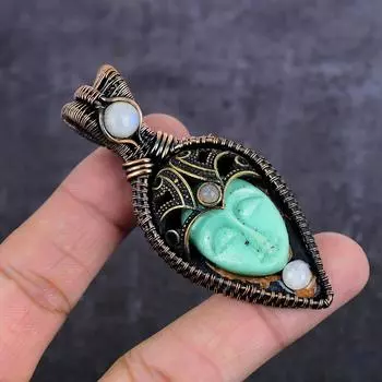 Natural Cameo, Moonstone Gemstone Copper Wire Wrap Jewelry Pendant 2.96 E7t38
