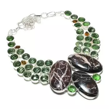 Natural Cappuccino Jasper, Peridot 925 Sterling Silver Jewelry Necklace 18 b3Z26