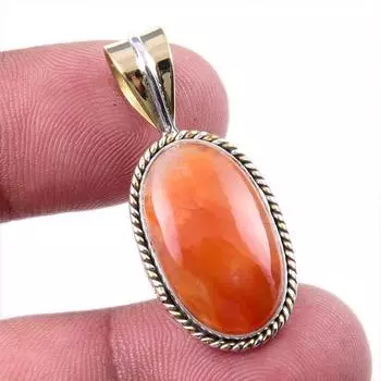 Natural Carnelian Gemstone 925 Solid Sterling Silver Two Tone Pendant 1.50 R1s20