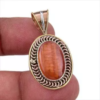 Natural Carnelian Gemstone 925 Solid Sterling Silver Two Tone Pendant 1.50 b9g46