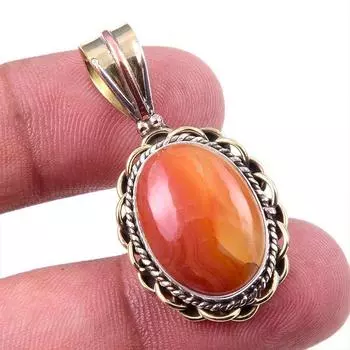 Natural Carnelian Gemstone 925 Solid Sterling Silver Two Tone Pendant 1.50 R3I95