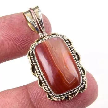Natural Carnelian Gemstone 925 Solid Sterling Silver Two Tone Pendant 1.50 D6b51