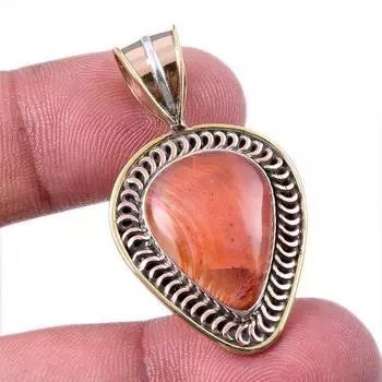 Natural Carnelian Gemstone 925 Solid Sterling Silver Two Tone Pendant 1.50 n0h02