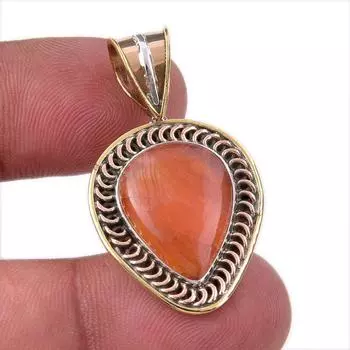 Natural Carnelian Gemstone 925 Solid Sterling Silver Two Tone Pendant 1.50 E0l22