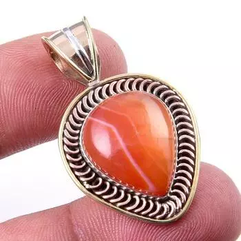 Natural Carnelian Gemstone 925 Solid Sterling Silver Two Tone Pendant 1.50 o8t12