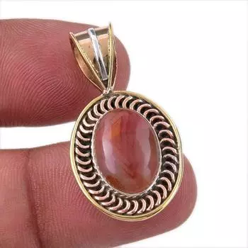 Natural Carnelian Gemstone 925 Solid Sterling Silver Two Tone Pendant 1.25 t5A92