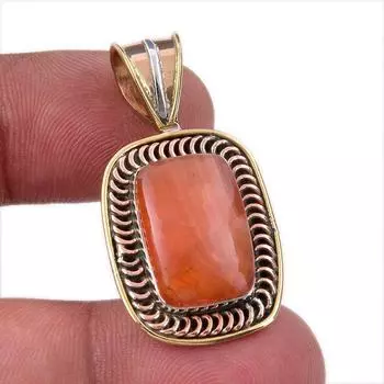 Natural Carnelian Gemstone 925 Solid Sterling Silver Two Tone Pendant 1.50 K1t06