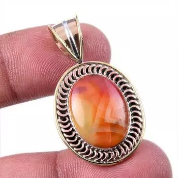 Natural Carnelian Gemstone 925 Solid Sterling Silver Two Tone Pendant 1.50 Z2t83