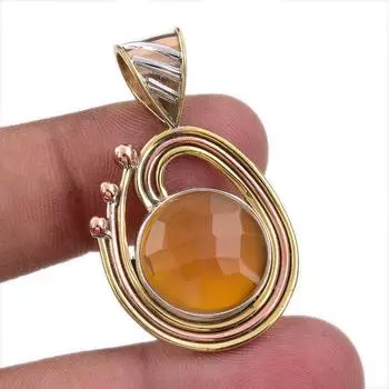 Natural Carnelian Gemstone 925 Solid Sterling Silver Two Tone Pendant 1.50 g5Y87